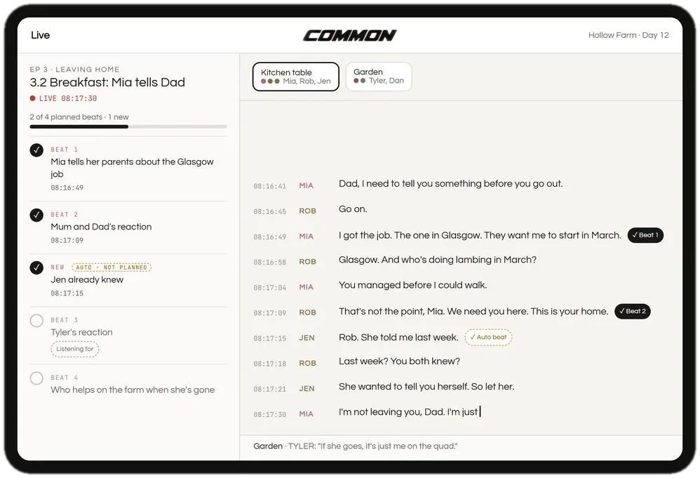 Common live on an iPad: beats on the left, the conversation on the right